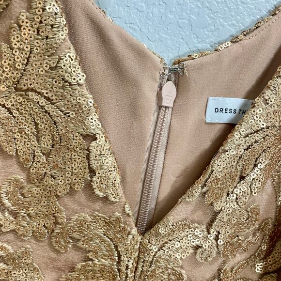 Dress the Population Women's Gold Sequin Blair Fit-&-Flare Midi Dress ; Large - Picture 11 of 15